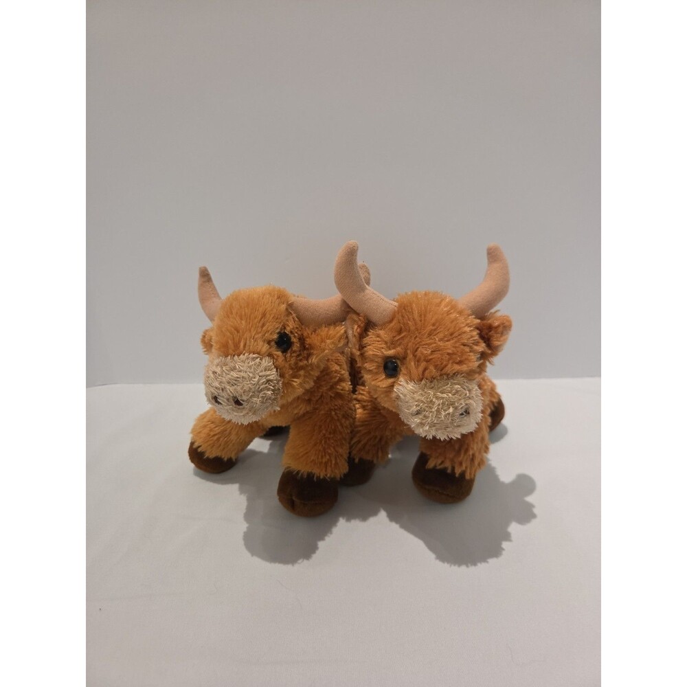 Lot Of 2 Aurora Bull Cow Plush Flopsie 8" Stuffed Animal Toy Highland Steer